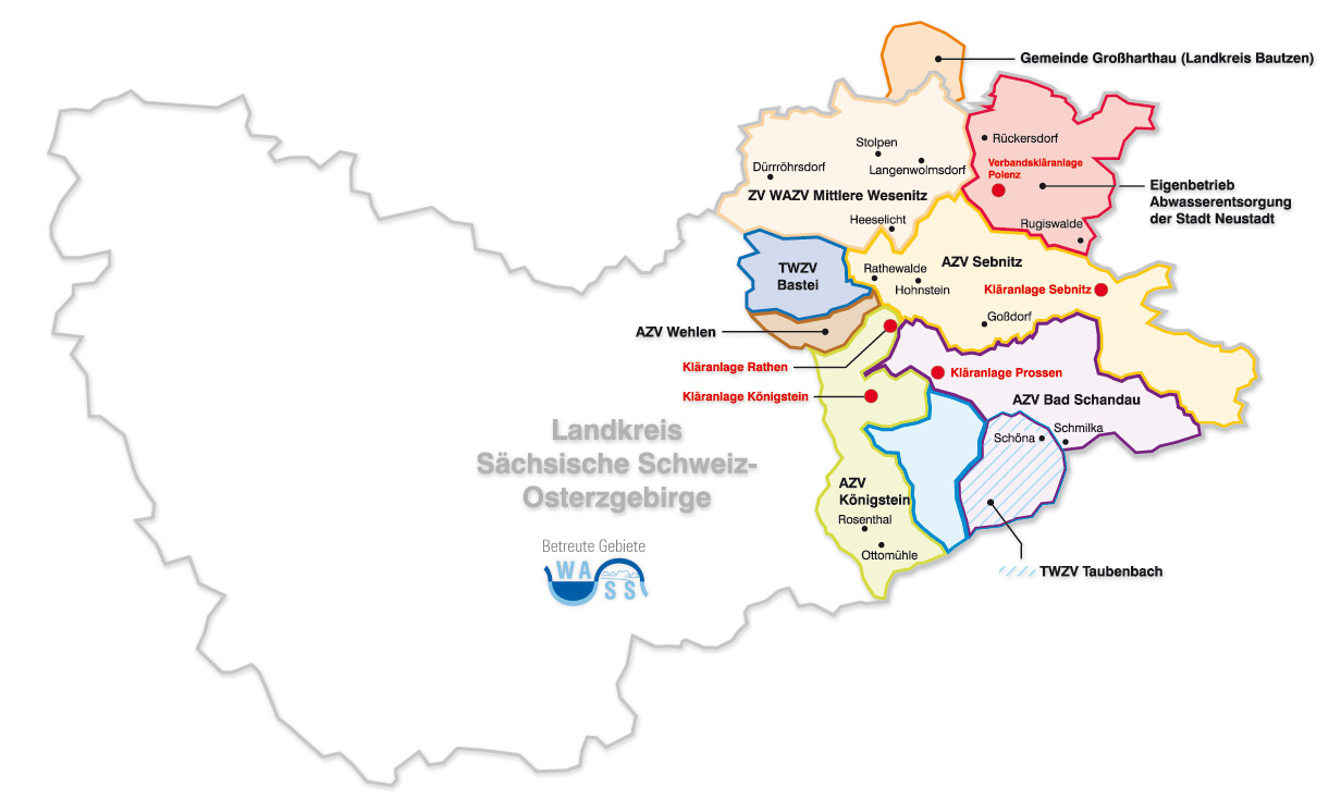 Betreute Gebiete der Wasserbehandlung Sächsische Schweiz GmbH